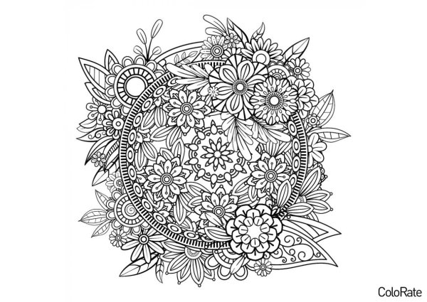 Мандала с цветами для раскрашивания