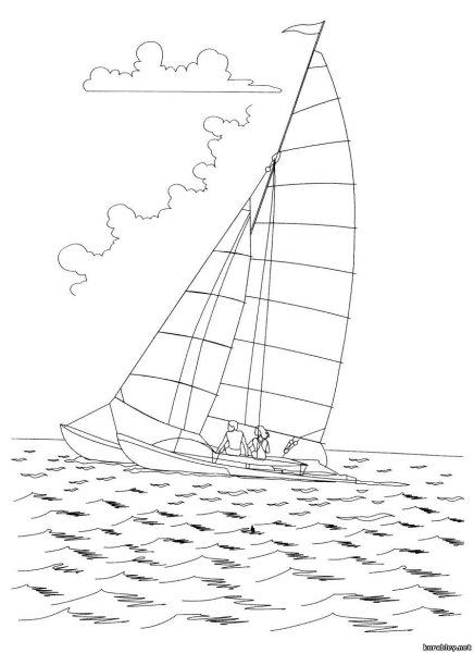 Лодка с парусом в море раскраска