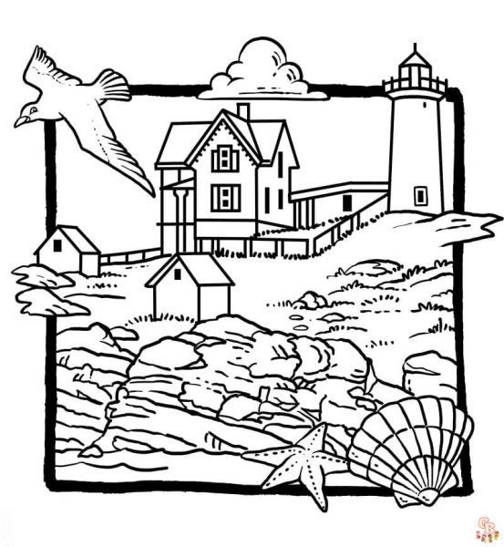 Раскраска домик у моря