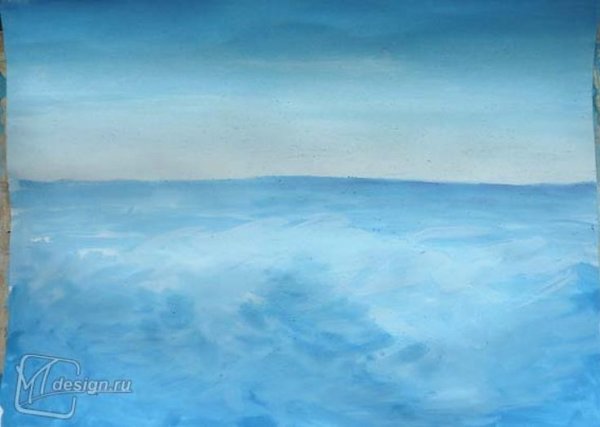 Небо и море гуашью