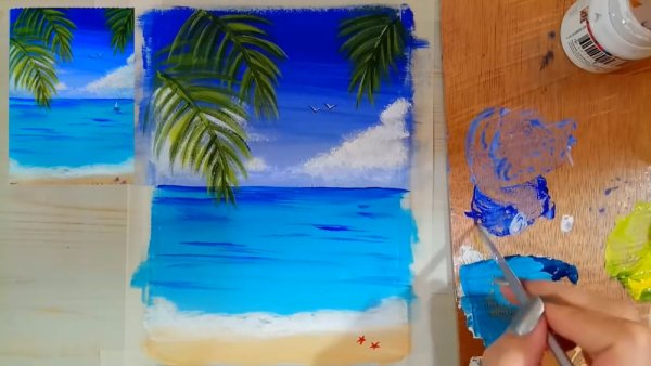 Рисование гуашью море