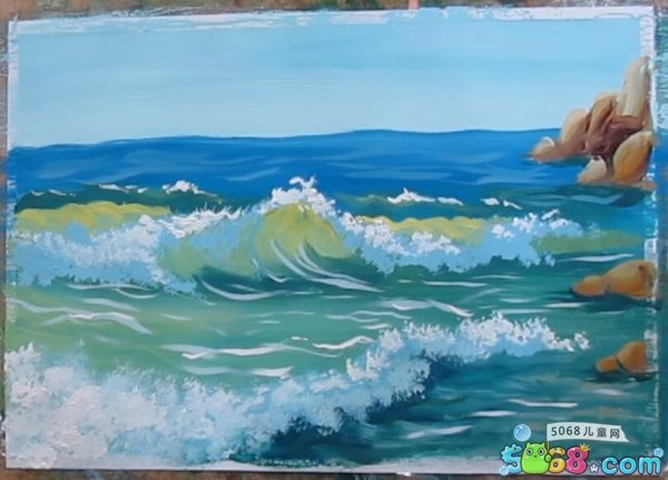 Морская волна гуашью