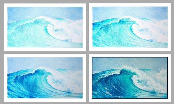 Море цветными карандашами