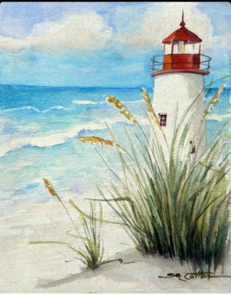 Морской пейзаж цветными карандашами