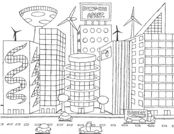 Город будущего карандашом