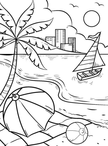 At the Beach Coloring Page