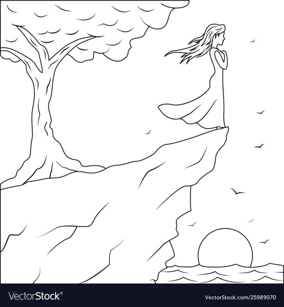 Девочка на обрыве рисунок