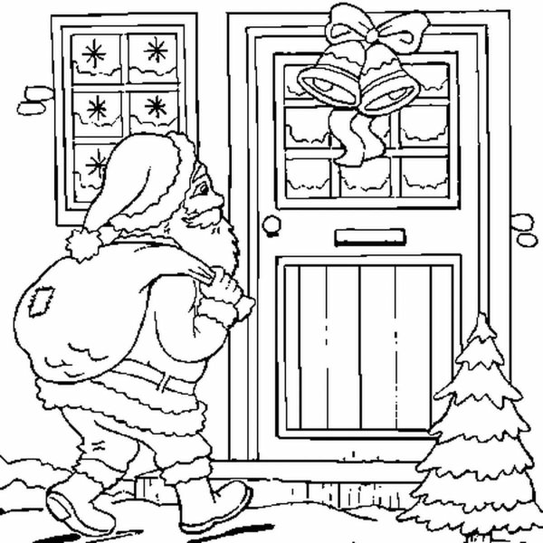 Дед Мороз в окошке раскраска