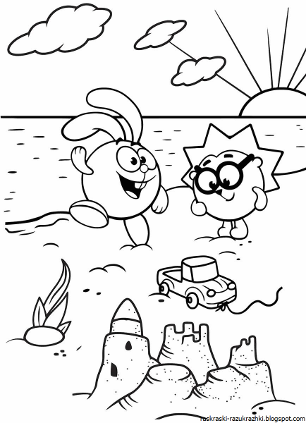 Раскраски для детей Крош и Ежик