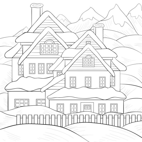 Раскраска домик в горах