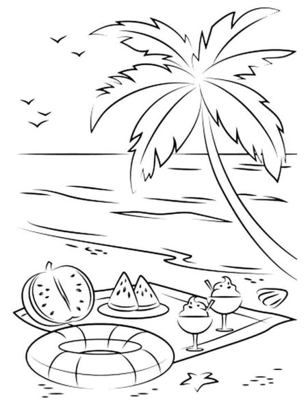 Пляж раскраска для детей