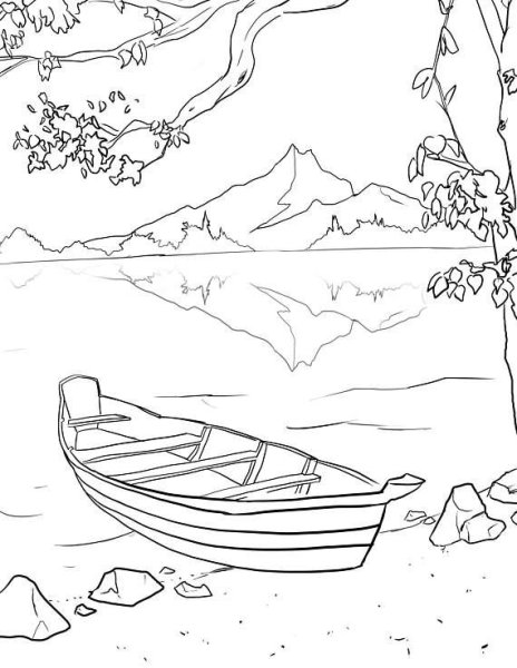 Раскраска Речной пейзаж