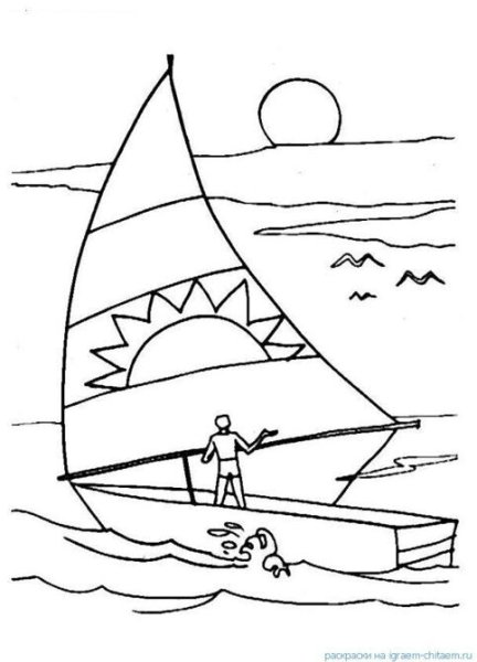 Лодка в море раскраска для малышей