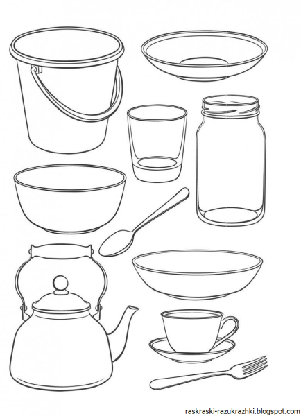 Раскраски для малышей посуда