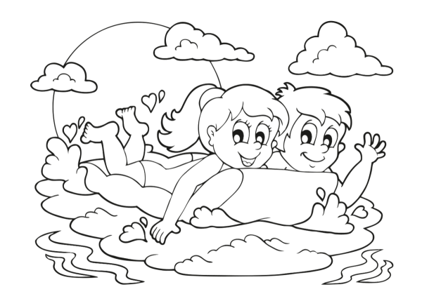 Дети купаются в реке картинки для детей раскраски