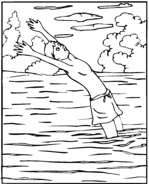 Плавать в реке раскраска