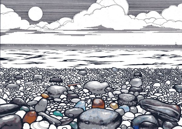 Морской пейзаж в графике