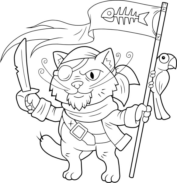 Раскраска кот пират