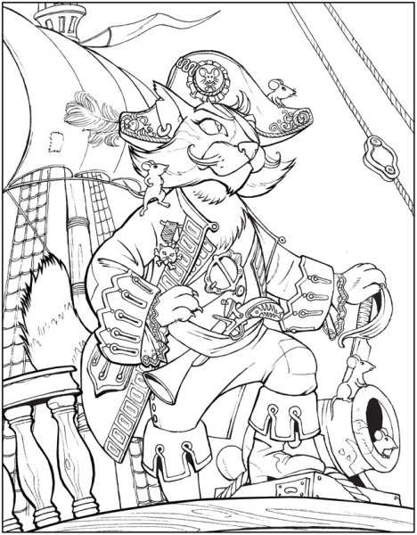 Раскраска кот пират