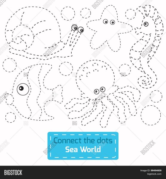 Обводить по точкам морские обитатели