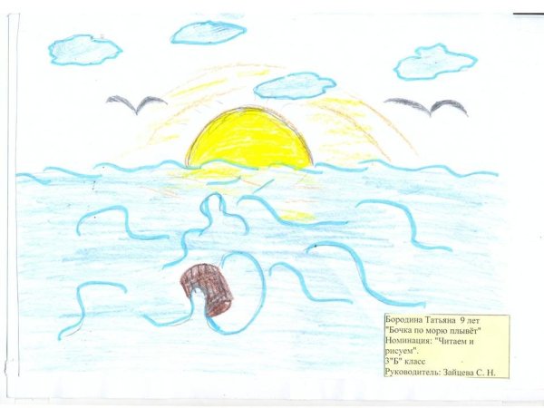 Сказка о царе Салтане рисунок бочка по морю плывет