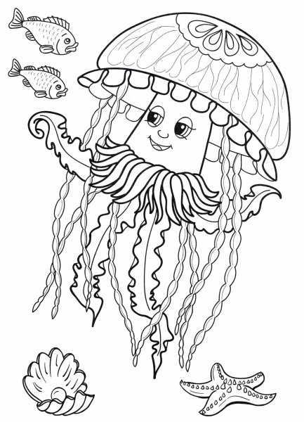 Морские обитатели медуза раскраска