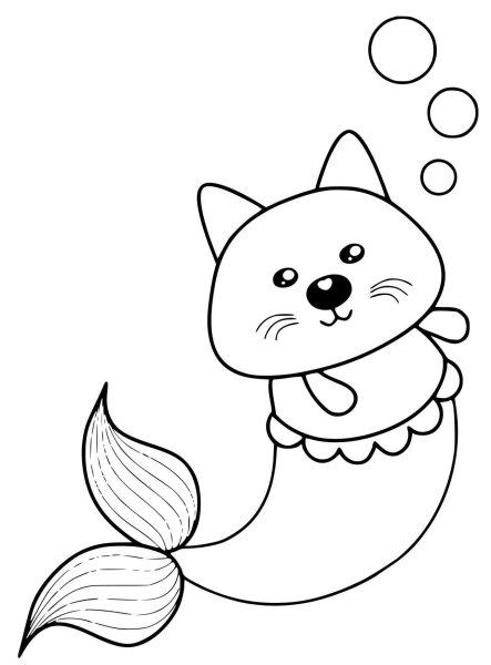 Кошечка Русалочка раскраска