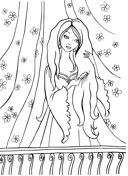 Принцесса с длинными волосами раскраска