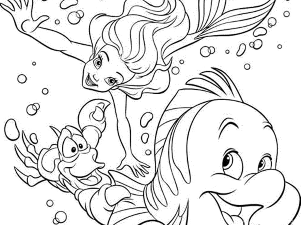 Раскраски Ариель и Флаундер