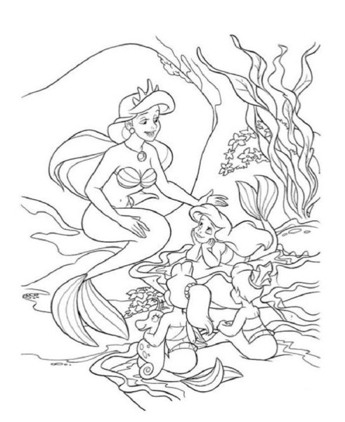 Раскраска Ариэль и ее сестры