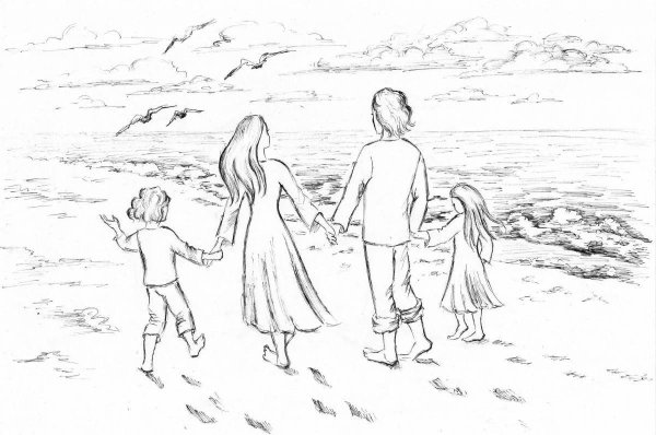 Раскраска семья на море
