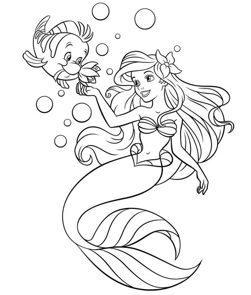 Русалка Ариэль раскраска