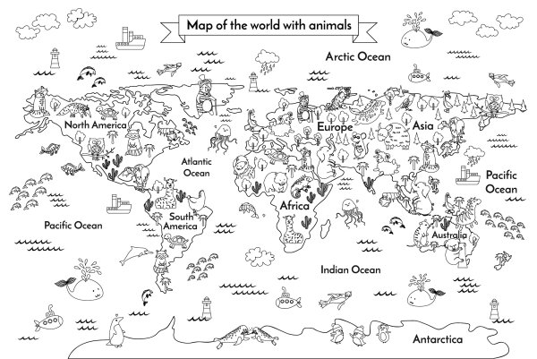 Огромная раскраска карта мира