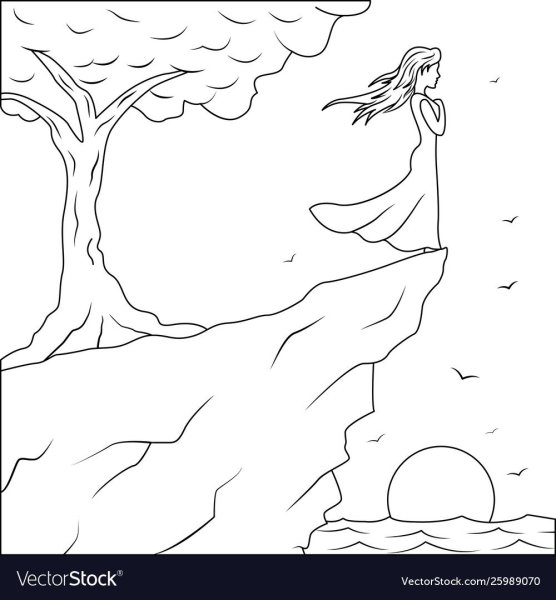 Девочка на обрыве рисунок