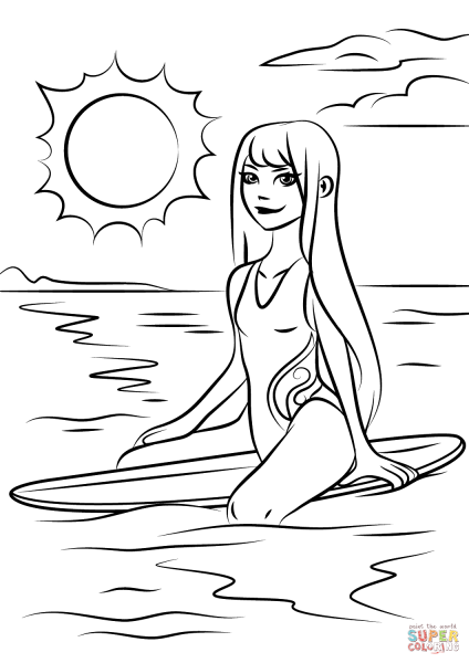 Раскраска девочка на пляже