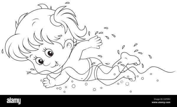 Девочка плавает раскраска