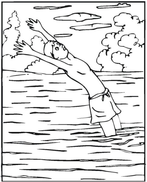 Плавать в реке раскраска