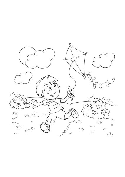 Раскраска девочка с воздушным змеем