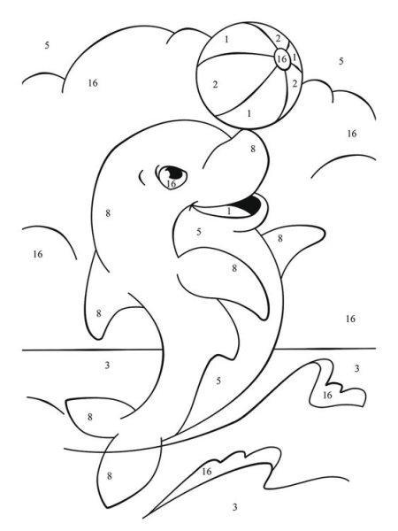 Раскраска по номерам дельфины
