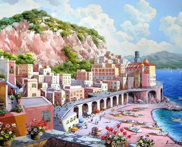 Картина город у моря