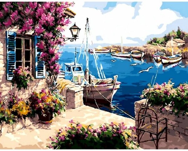 Картина по номерам домик у причала