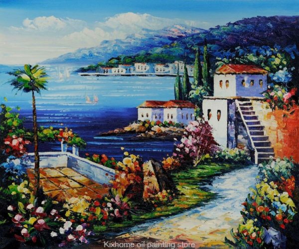 Городок у моря живопись