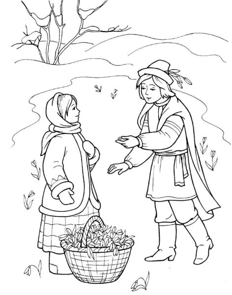 Раскраска из сказки 12 месяцев для детей