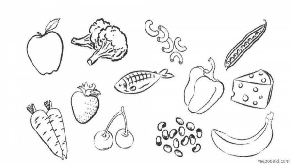 Полезные продукты раскраска