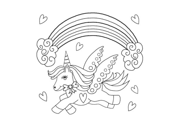 Раскраска Единорог с радугой