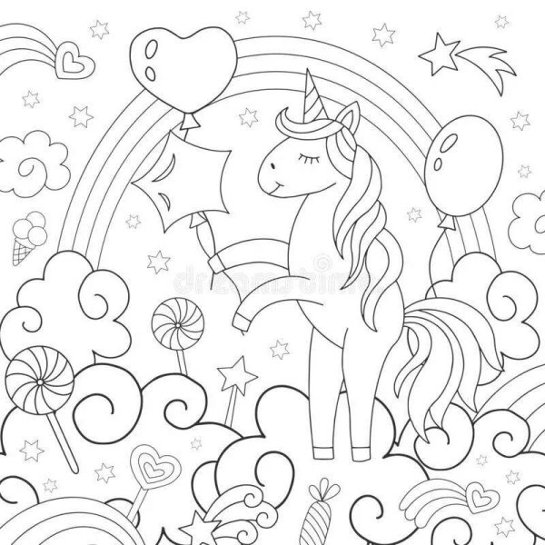 Детские раскраски Единорог Радуга