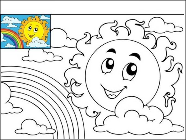 Солнышко и Радуга раскраска