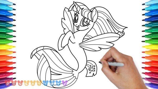 Милая пони русалки раскраска