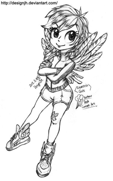 Раскраска Радуга Дэш девушка Эквестрии