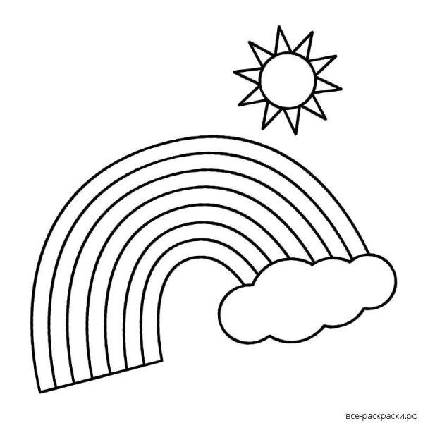Раскраска для детей Радуга и солнышко